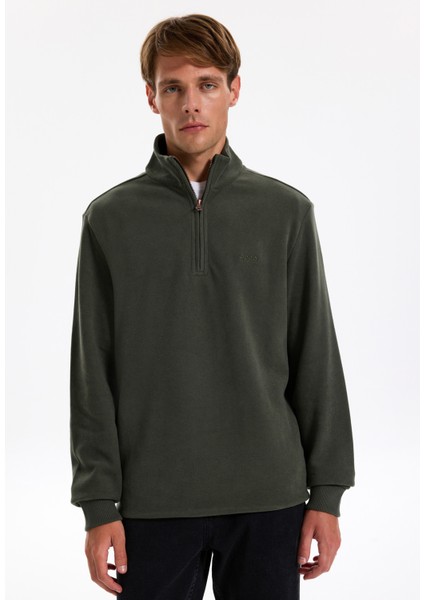 Dik Yaka Düz Haki Erkek Sweatshırt J5WM-SWT7222 modelleri