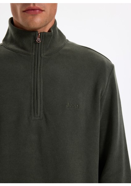 Dik Yaka Düz Haki Erkek Sweatshırt J5WM-SWT7222 fırsatları