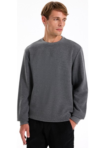 Bisiklet Yaka Düz Antrasit Erkek Sweatshırt J5WM-SWT7221 modelleri