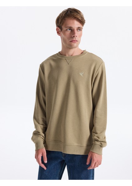 Bisiklet Yaka Düz Haki Erkek Sweatshırt Joseyy