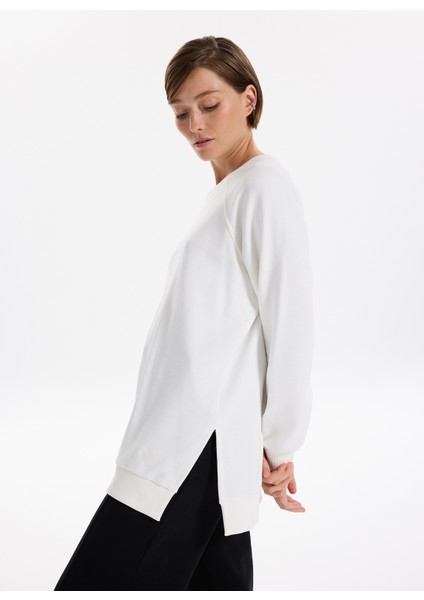 Bisiklet Yaka Düz Ekru Kadın Sweatshırt Falu-Y