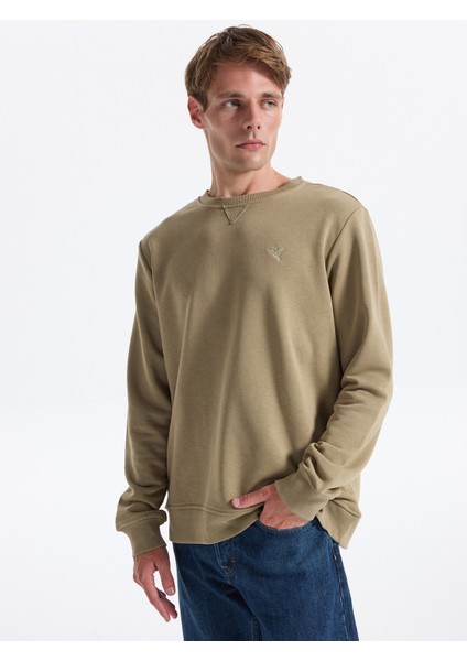 Bisiklet Yaka Düz Haki Erkek Sweatshırt Joseyy fırsatları