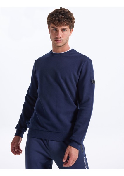 D5WM-SWT3940 Lacivert Bisiklet Yaka Relaxed Düz Erkek Sweatshırt