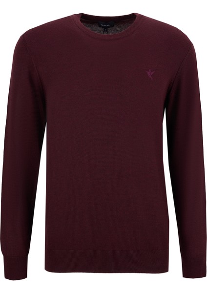 Bisiklet Yaka Basic Düz Bordo Melanj Erkek Kazak F5WM-KZK 2556