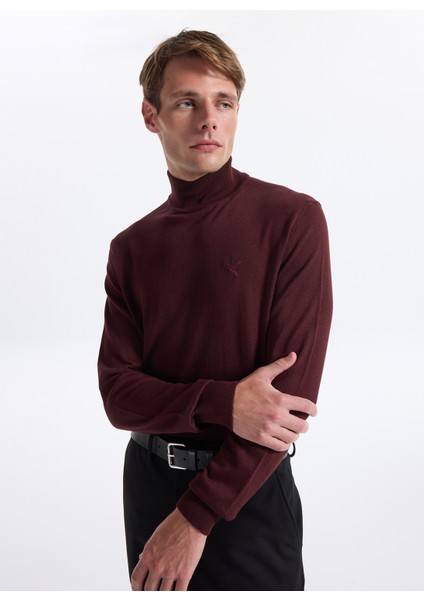 Yarım Balıkçı Yaka Basic Düz Bordo Melanj Erkek Kazak F5WM-KZK 2554