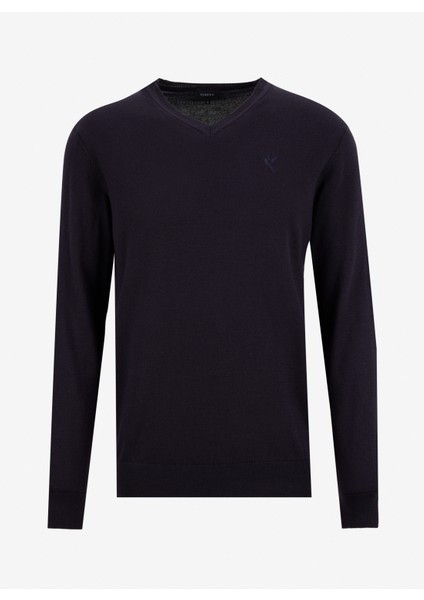 V Yaka Basic Düz Lacivert Erkek Kazak F5WM-KZK 2557 fiyatları