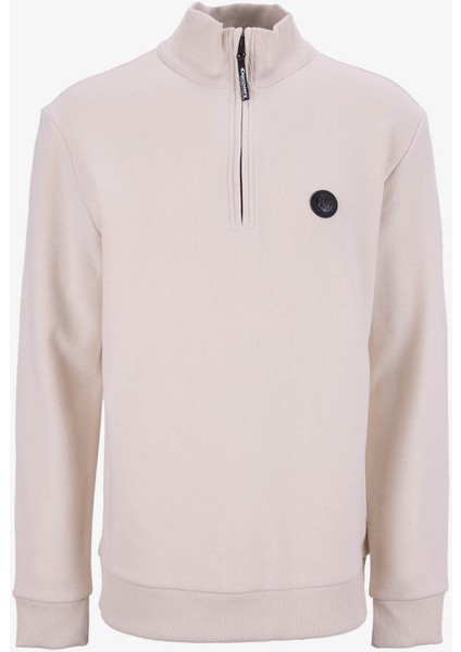 D5WM-SWT3941 Bej Dik Yaka Relaxed Düz Erkek Sweatshırt fiyatları