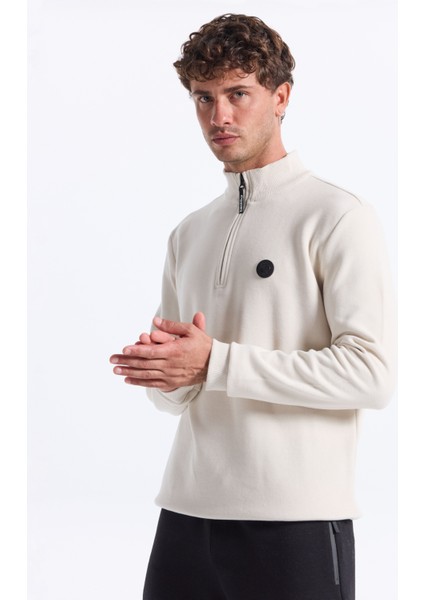 D5WM-SWT3941 Bej Dik Yaka Relaxed Düz Erkek Sweatshırt indirimleri