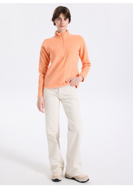 D5WL-SWT3302 Somon Fermuarlı Yaka Basic Düz Kadın Polar Sweatshırt fiyatları