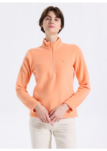 D5WL-SWT3302 Somon Fermuarlı Yaka Basic Düz Kadın Polar Sweatshırt modelleri