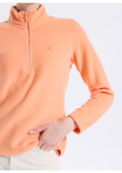 D5WL-SWT3302 Somon Fermuarlı Yaka Basic Düz Kadın Polar Sweatshırt fırsatları