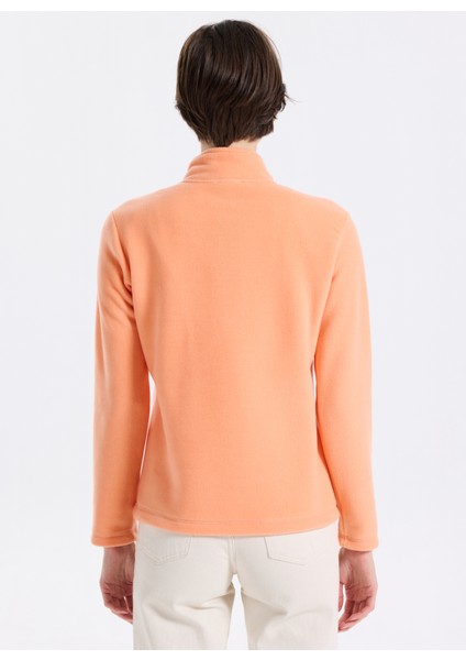 D5WL-SWT3302 Somon Fermuarlı Yaka Basic Düz Kadın Polar Sweatshırt indirimleri