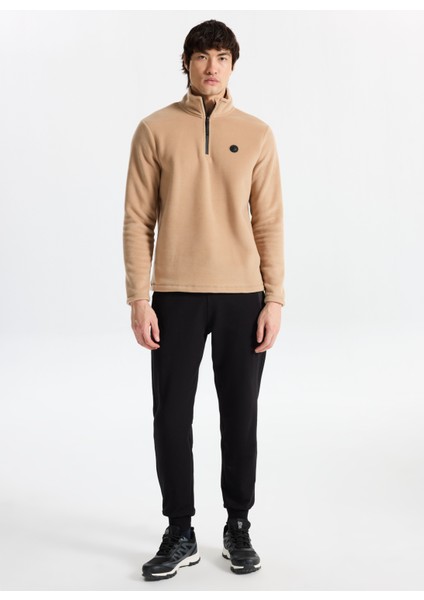 D5WM-SWT3300 Bej Fermuarlı Yaka Basic Düz Erkek Polar Sweatshırt fiyatları