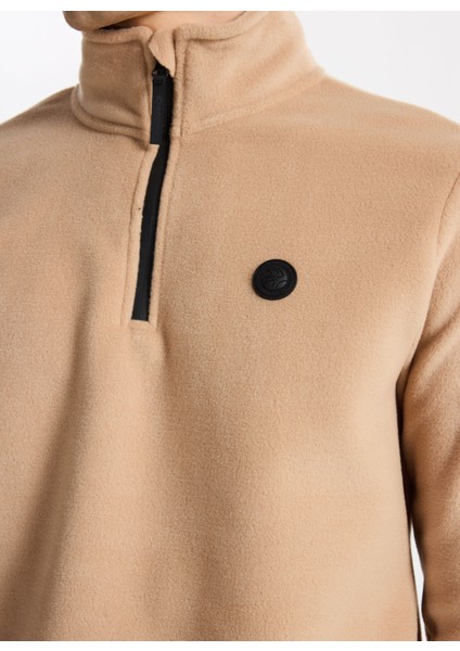 D5WM-SWT3300 Bej Fermuarlı Yaka Basic Düz Erkek Polar Sweatshırt fırsatları