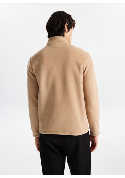 D5WM-SWT3300 Bej Fermuarlı Yaka Basic Düz Erkek Polar Sweatshırt indirimleri