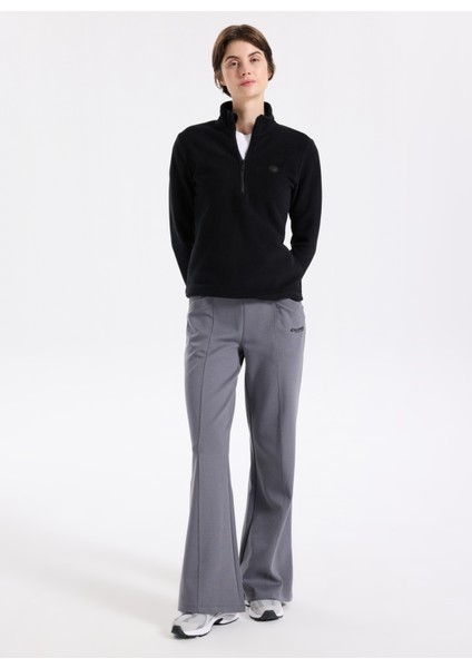 D5WL-SWT3302 Siyah Fermuarlı Yaka Basic Düz Kadın Polar Sweatshırt fiyatları