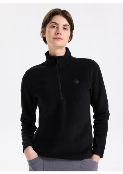 D5WL-SWT3302 Siyah Fermuarlı Yaka Basic Düz Kadın Polar Sweatshırt modelleri