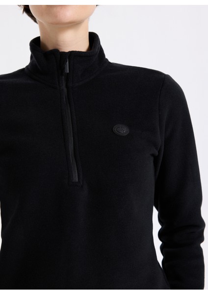 D5WL-SWT3302 Siyah Fermuarlı Yaka Basic Düz Kadın Polar Sweatshırt fırsatları