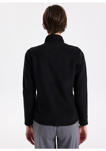 D5WL-SWT3302 Siyah Fermuarlı Yaka Basic Düz Kadın Polar Sweatshırt indirimleri