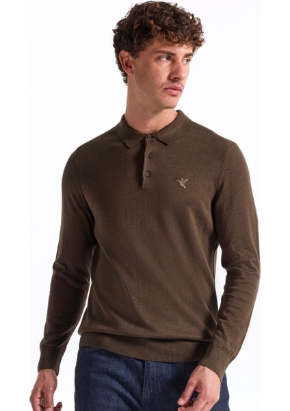 Polo Yaka Basic Düz Haki Melanj Erkek Kazak F5WM-KZK 2553 fiyatları
