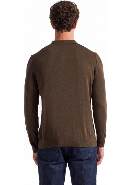 Polo Yaka Basic Düz Haki Melanj Erkek Kazak F5WM-KZK 2553 indirimleri