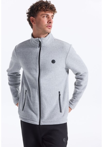 D5WM-SWT3301 Gri Melanj Dik Yaka Basic Düz Erkek Polar Sweatshırt