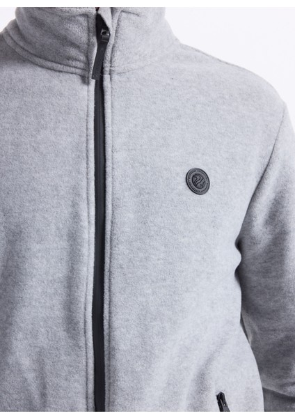 D5WM-SWT3301 Gri Melanj Dik Yaka Basic Düz Erkek Polar Sweatshırt