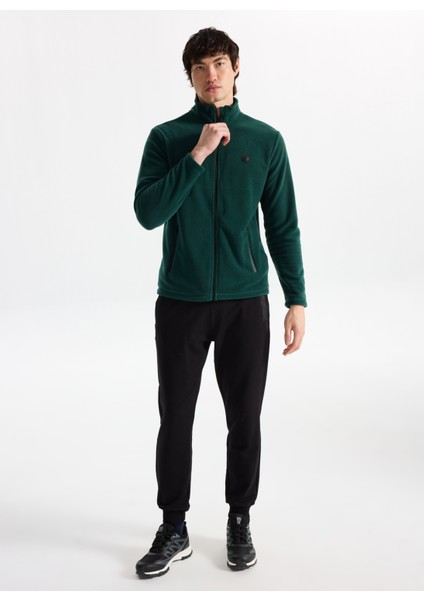 D5WM-SWT3301 Koyu Yeşil Dik Yaka Basic Düz Erkek Polar Sweatshırt modelleri
