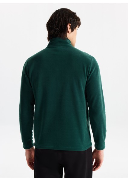 D5WM-SWT3301 Koyu Yeşil Dik Yaka Basic Düz Erkek Polar Sweatshırt indirimleri