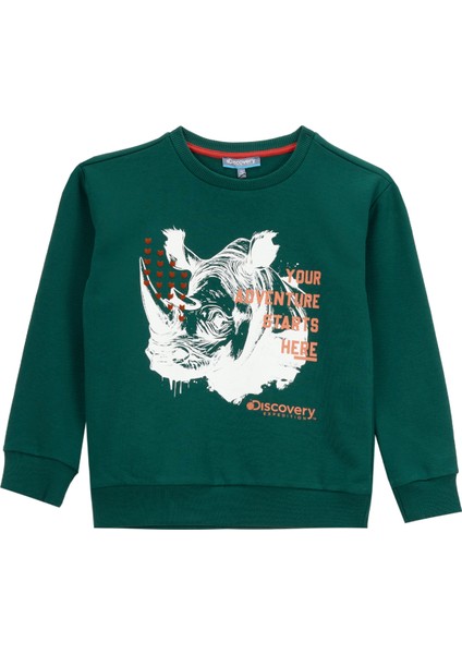 Baskılı Erkek Çocuk Koyu Yeşil Sweatshırt D5WB-SWT3046
