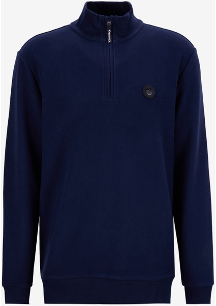 D5WM-SWT3941 Lacivert Dik Yaka Relaxed Düz Erkek Sweatshırt fiyatları