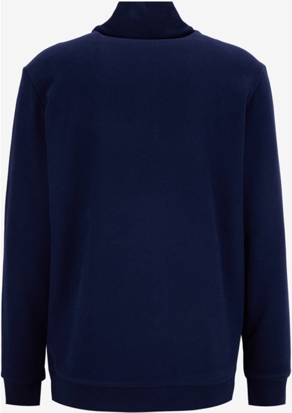 D5WM-SWT3941 Lacivert Dik Yaka Relaxed Düz Erkek Sweatshırt modelleri