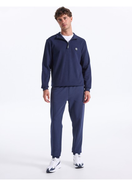 D5WM-SWT3941 Lacivert Dik Yaka Relaxed Düz Erkek Sweatshırt fırsatları