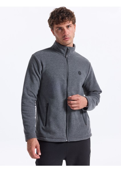 D5WM-SWT3301 Antrasit Melanj Dik Yaka Basic Düz Erkek Polar Sweatshırt