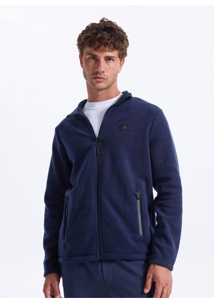 D5WM-SWT3301 Lacivert Dik Yaka Basic Düz Erkek Polar Sweatshırt