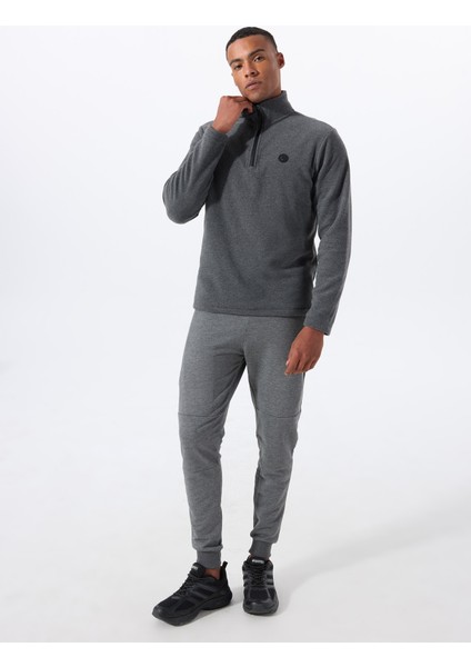 D5WM-SWT3300 Antrasit Melanj Fermuarlı Yaka Basic Düz Erkek Polar Sweatshırt fiyatları