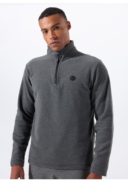 D5WM-SWT3300 Antrasit Melanj Fermuarlı Yaka Basic Düz Erkek Polar Sweatshırt modelleri