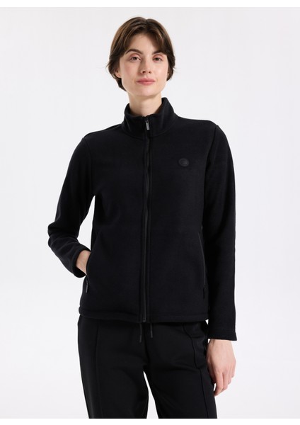 D5WL-SWT3303 Siyah Dik Yaka Basic Düz Kadın Polar Sweatshırt modelleri