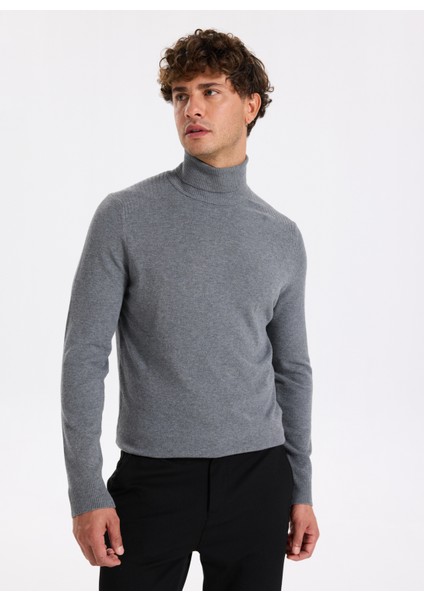 Tam Balıkçı Yaka Slim Fit Düz Gri Melanj Erkek Kazak F5WM-KZK 2524 fırsatları