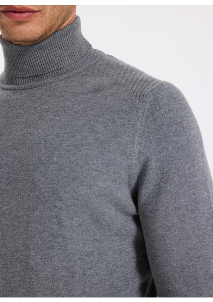 Tam Balıkçı Yaka Slim Fit Düz Gri Melanj Erkek Kazak F5WM-KZK 2524 indirimleri