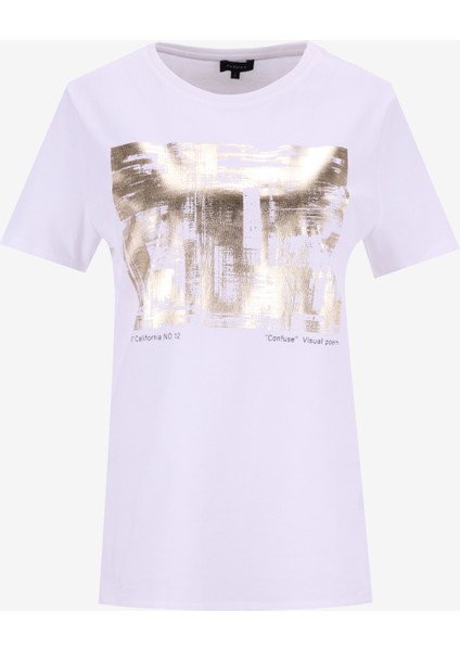 Bisiklet Yaka Varaklı Beyaz Kadın T-Shirt F5WL-TST0238 fiyatları