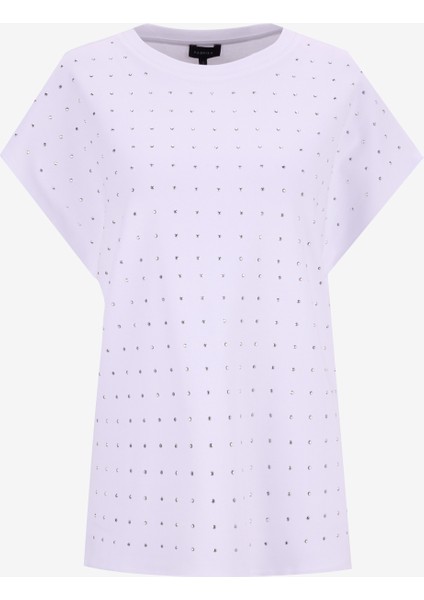 Bisiklet Yaka Taşlı Beyaz Kadın T-Shirt F5WL-TST0247 fiyatları