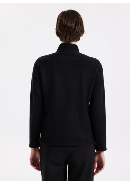 D5WL-SWT3303 Siyah Dik Yaka Basic Düz Kadın Polar Sweatshırt indirimleri