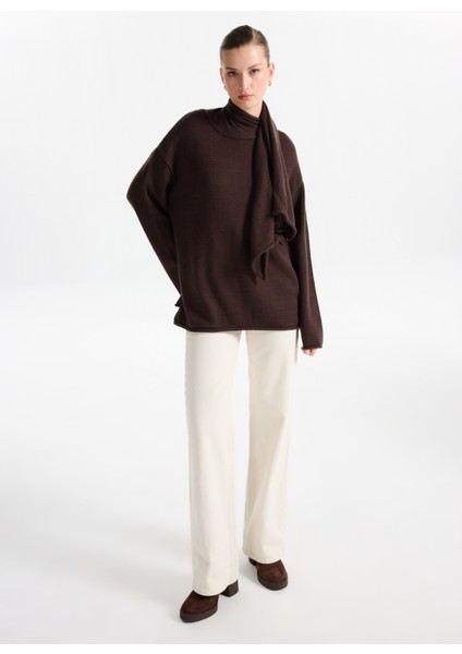 Şal Yaka Relaxed Düz Kahve Kazak Kadın F5WL-KZK0084 fiyatları