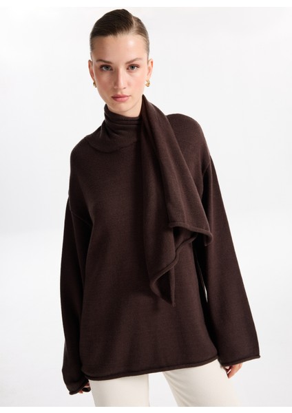 Şal Yaka Relaxed Düz Kahve Kazak Kadın F5WL-KZK0084 modelleri