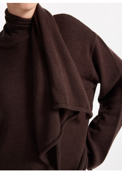 Şal Yaka Relaxed Düz Kahve Kazak Kadın F5WL-KZK0084 fırsatları