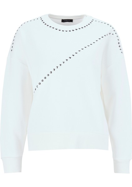Bisiklet Yaka Taşlı Beyaz Kadın Sweatshırt F5WL-SWT0033 fiyatları