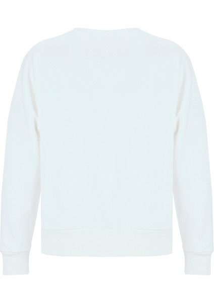 Bisiklet Yaka Taşlı Beyaz Kadın Sweatshırt F5WL-SWT0033 modelleri