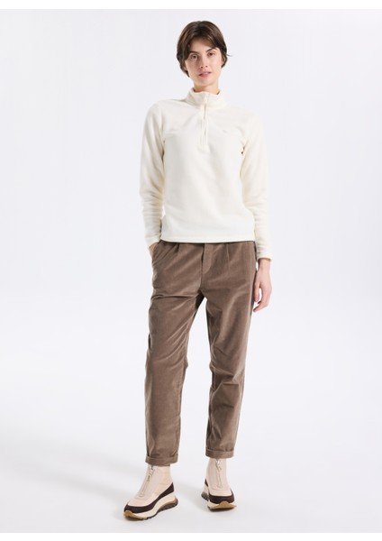 D5WL-SWT3302 Beyaz Fermuarlı Yaka Basic Düz Kadın Polar Sweatshırt fiyatları