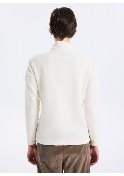 D5WL-SWT3302 Beyaz Fermuarlı Yaka Basic Düz Kadın Polar Sweatshırt indirimleri